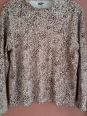 Lands' End Cream and Brown Leopard-Print Long Sleeve Shirt